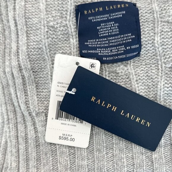 Ralph Lauren Heather Gray Cable Knit 100% Cashmere Throw Blanket 60 x 60 NWT NEW - Picture 5 of 5